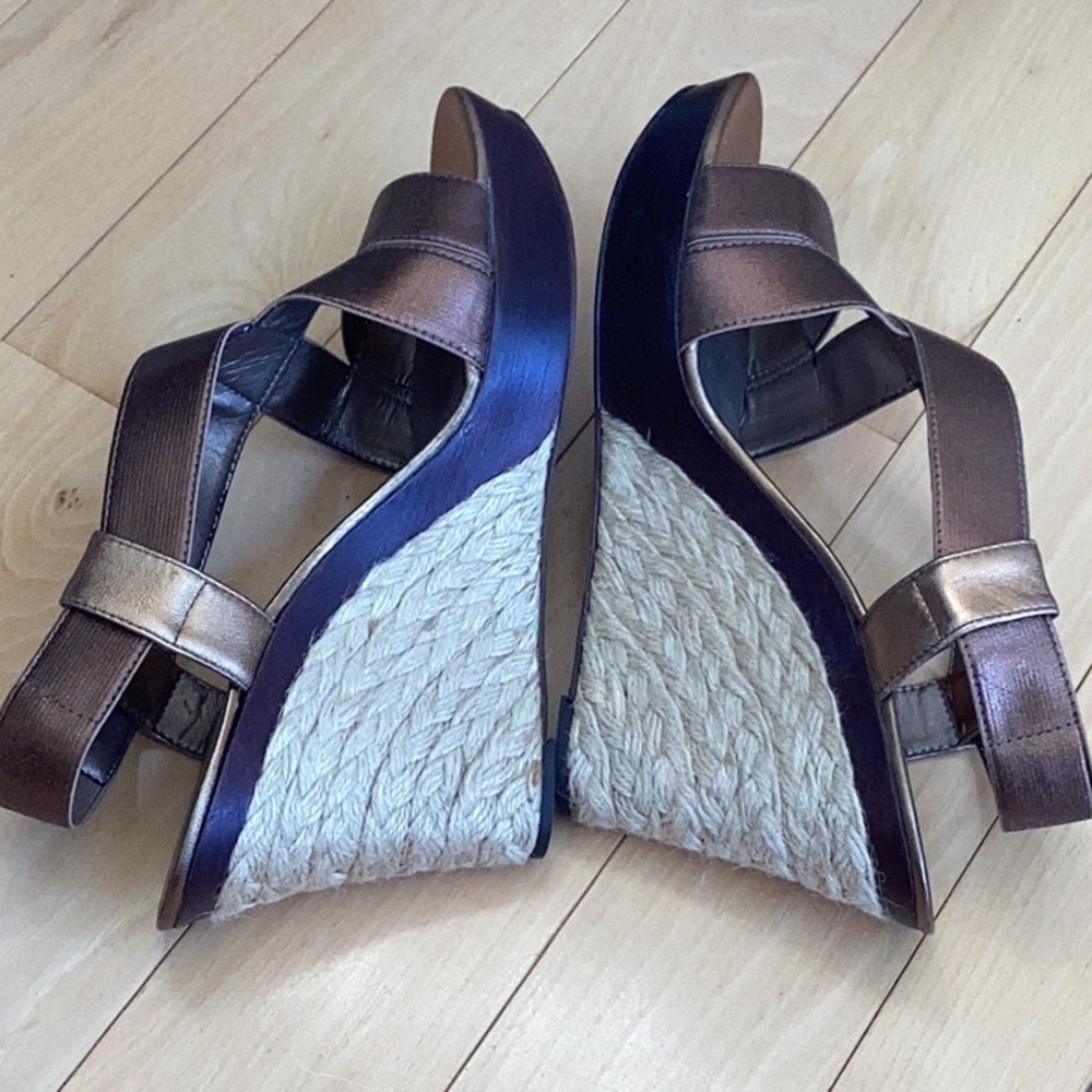 CHICOS bronze, open toe sling back espadrille wedge sandals. Women size 9.5 - Picture 8 of 16